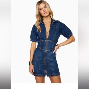 Lily Zip-Up Denim Mini Dress Ramy Brook